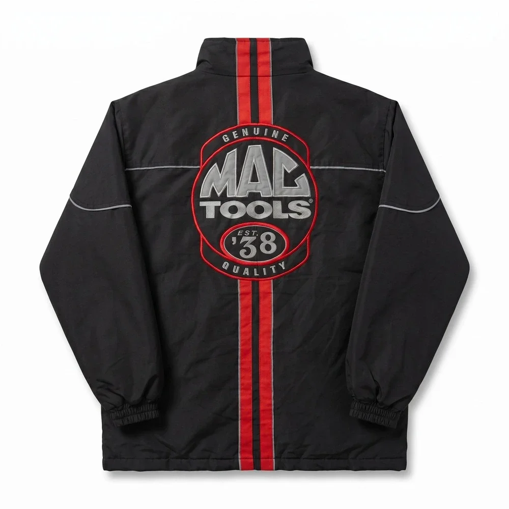 Mac Tools Racing Jacket Mens Large Black Quilted Embroidered Workwear Zip